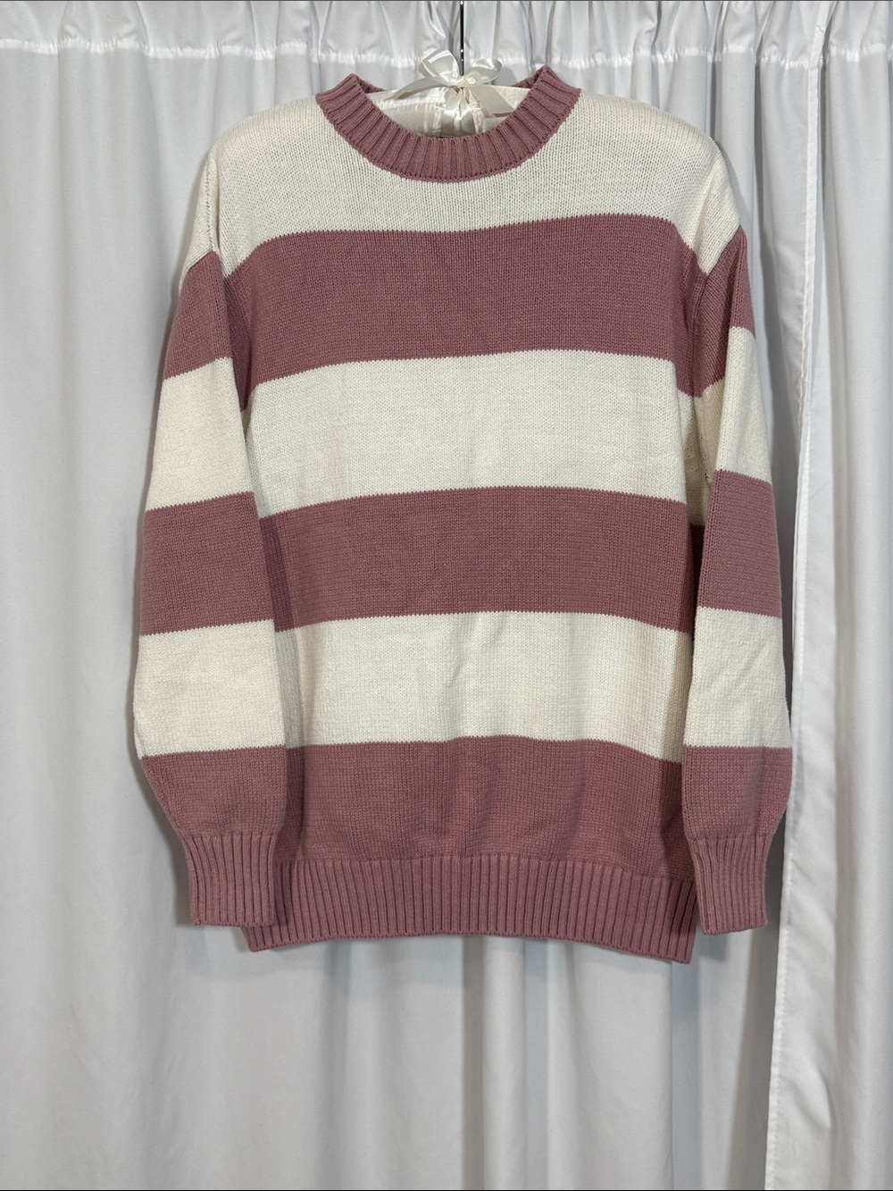 moon & madison Striped Crewneck Sweater in Dusty Rose and Cream